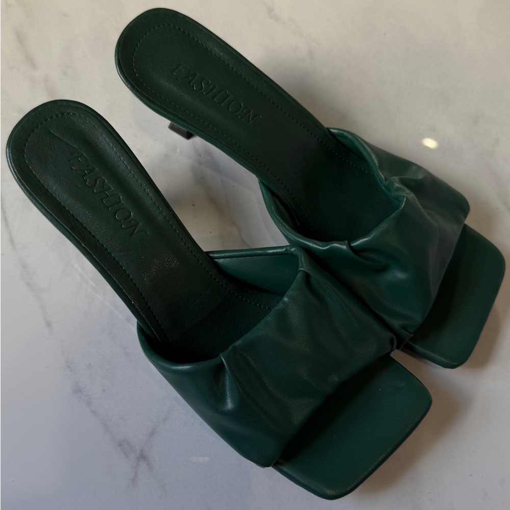Green Slide Sandals - Kitten Heels